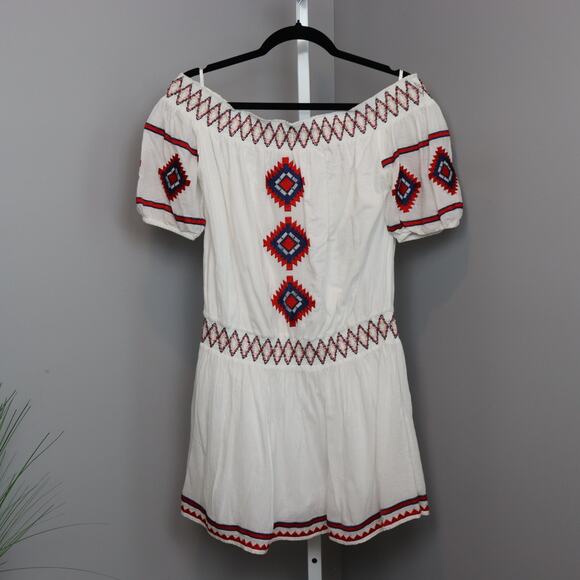 Tularosa Embroidered Off Shoulder Dress Women’s Size M White Red Blue - Picture 1 of 7